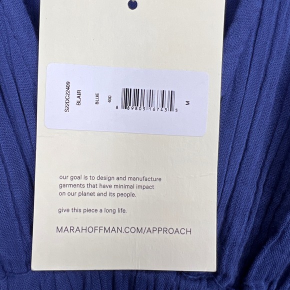 Mara Hoffman Boho Plunge Neck Blue Organic Cotton Voile Maxi Dress NWT Size M - Picture 6 of 10
